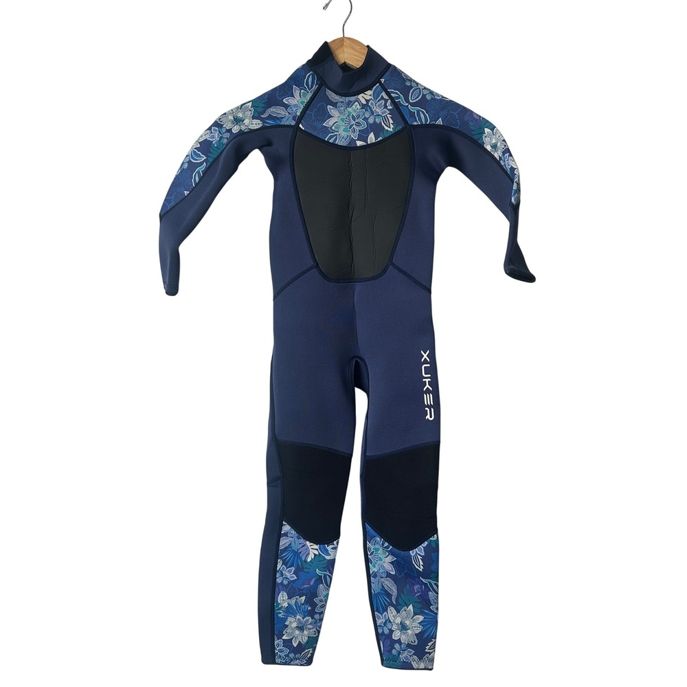 Xuker Kids Full Body Wetsuit Navy Floral Neoprene Size 8 Long Sleeve Thermal